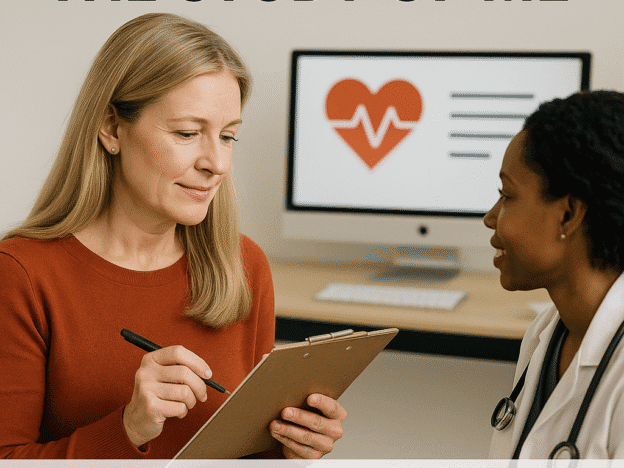 “Woman with clipboard talking to doctor, with heart monitor on screen. Text: The Study of Me – Empowered Patients, Better Care.”